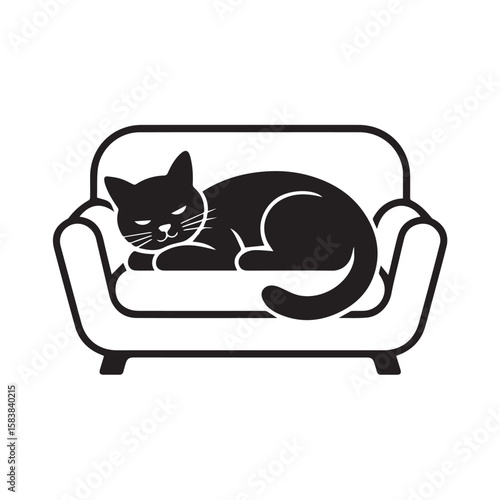 Sleeping Black Cat on a Couch Icon