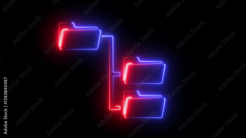 Neon Folder tree line icon on black background Computer network file folder organization structure flowchart. glowing neon page file animation icon. 4K Video motion graphic animation. Neon Folder tree line icon on black background Computer network file folder organization structure flowchart. glowing neon page file animation icon. 4K Video motion graphic animation.