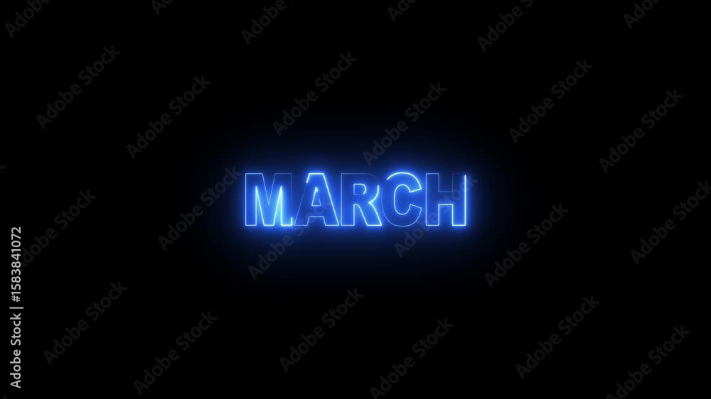 MARCH text neon glowing animation. Neon glow signs in seamless loop motion graphic .MARCH month neon line text concept. MARCH text neon glowing animation. Neon glow signs in seamless loop motion graphic .MARCH month neon line text concept.