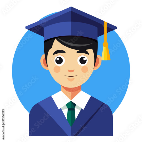 Graduating student wearing a cap and gown in a cheerful illustration