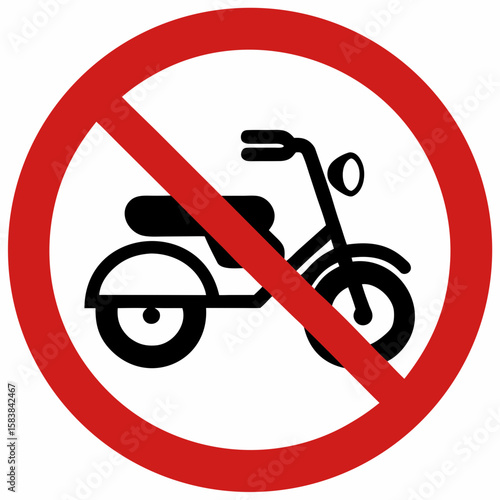 No mopeds sign with a red circle and diagonal line in a bold design