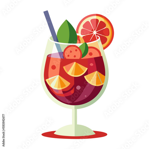 Colorful sangria glass filled with fruit and garnished in a vibrant illustration