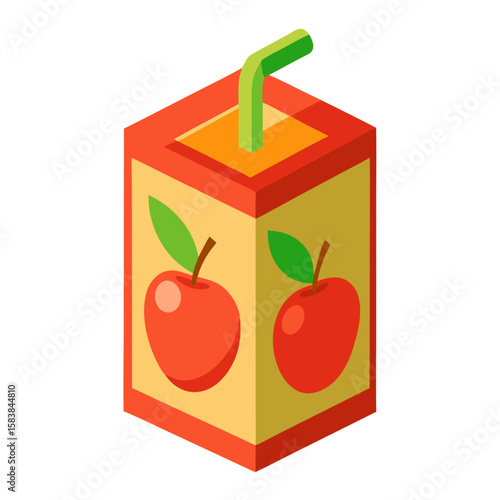 Apple juice box with straw and red apple graphics on packaging  