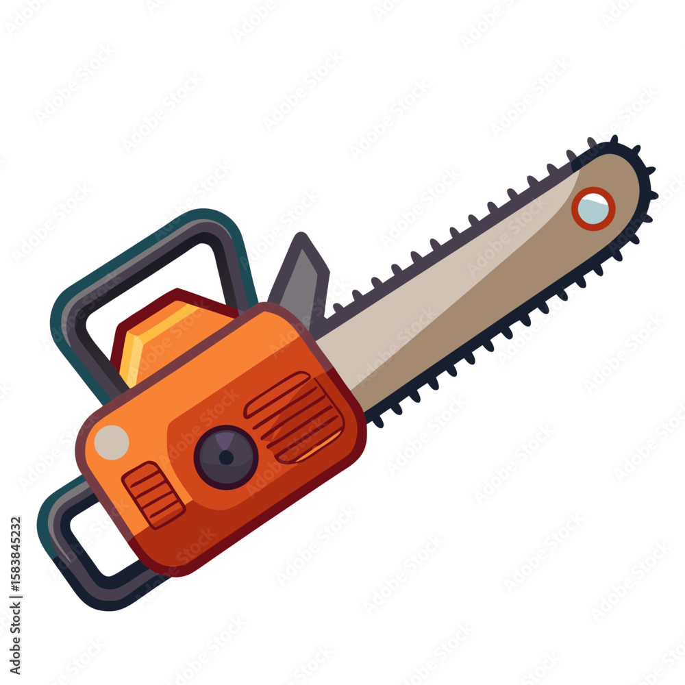 Fototapeta premium Orange chainsaw with sharp blade and ergonomic handle design 