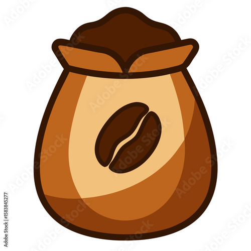 Coffee bean bag illustration in brown color with simple design  
