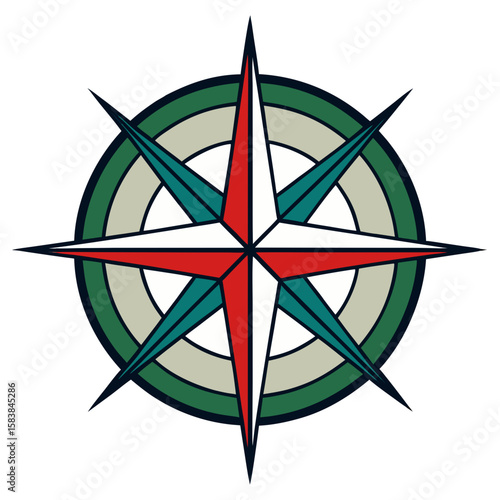 Compass rose symbol in vintage style with colorful design  