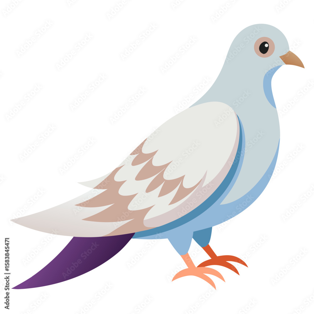 Cartoon dove illustration in shades of blue and white standing still Cartoon dove illustration in shades of blue and white standing still