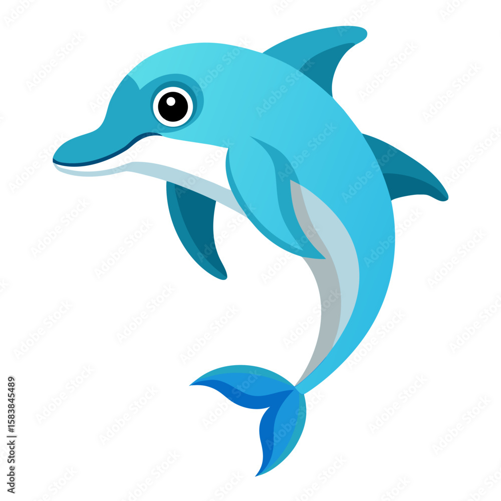 Fototapeta premium Cartoon dolphin jumping in playful pose with vibrant blue colors 