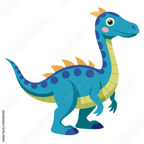 Cute cartoon dinosaur illustration with vibrant colors and playful design  