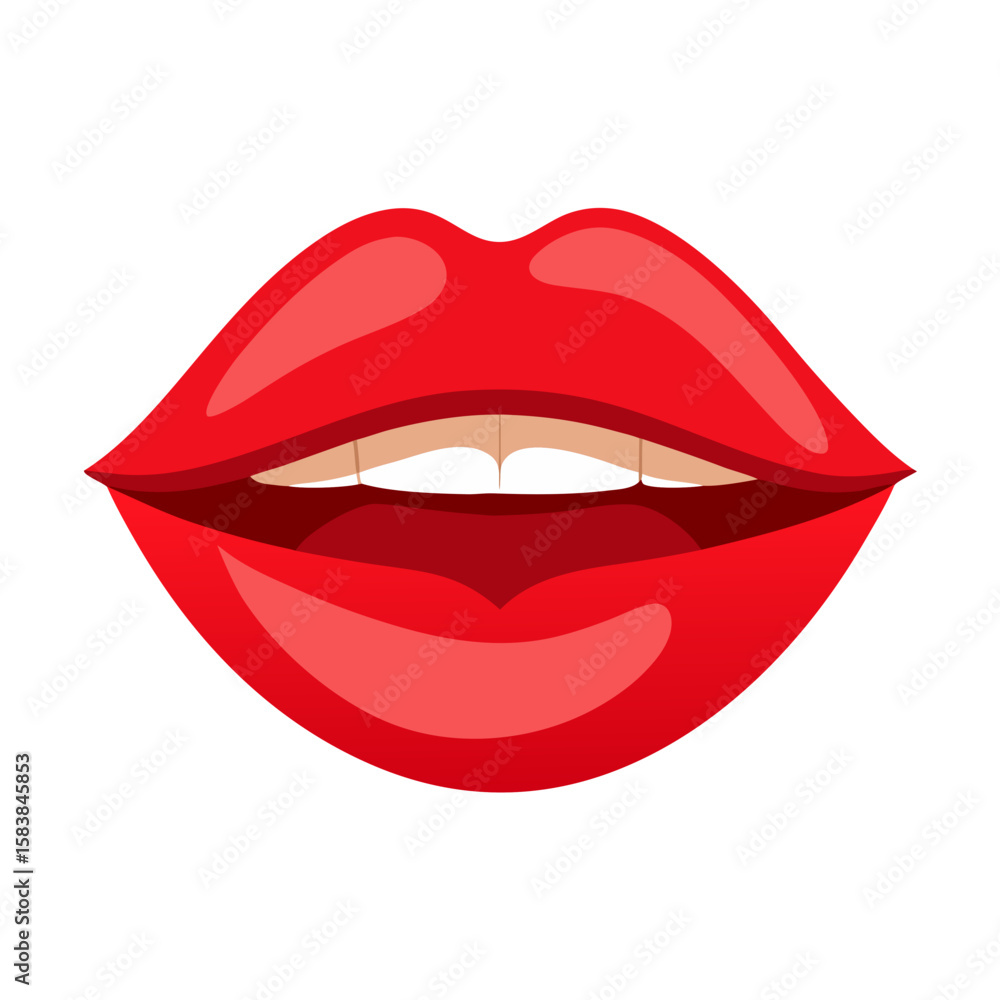 Red lips with a subtle smile on a white background Red lips with a subtle smile on a white background