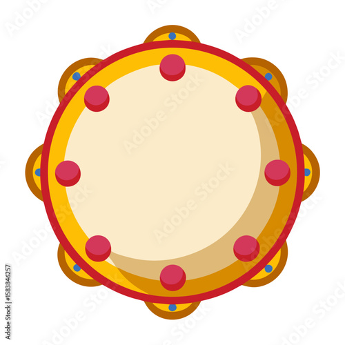 Colorful tambourine with circular shape and decorative elements  