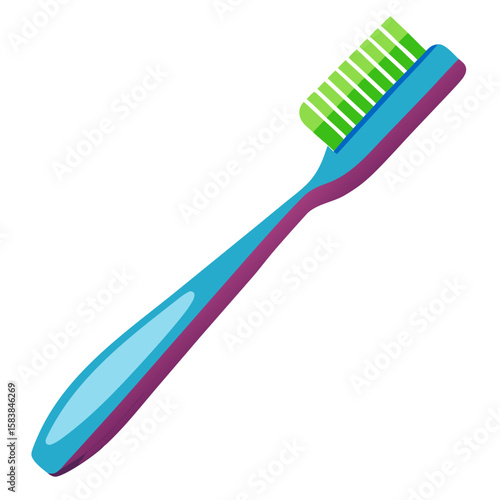 Colorful toothbrush with green and blue bristles on white background  