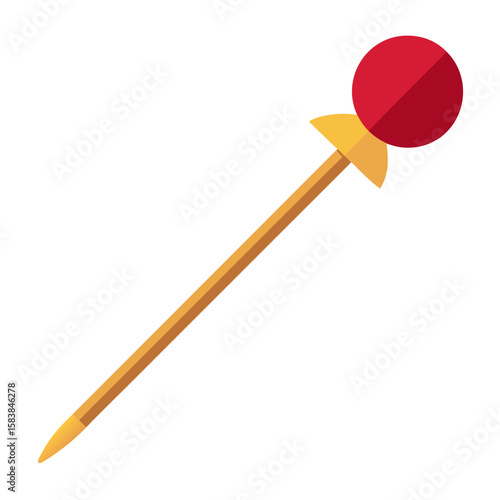 Red and yellow toothpick with round top on white background  
