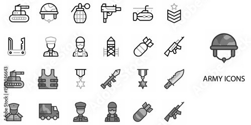 Army simple concept 24 color Grew icons set .Vector illustration.