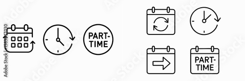 Graphic icons representing part-time job schedules, time management, and calendar activities for flexible working hours