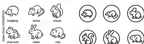 Mouse, rabbit, and hedgehog illustrations found in a nature-themed educational resource for children