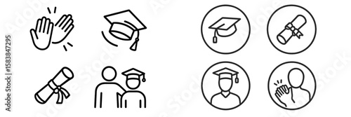 Celebration of academic achievement through graduation symbols and supportive gestures during a ceremony