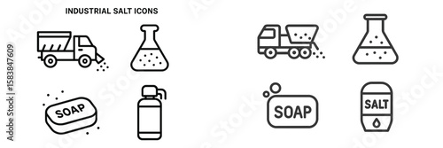 Industrial salt icons showcasing various applications and processes of salt production and usage in different industries