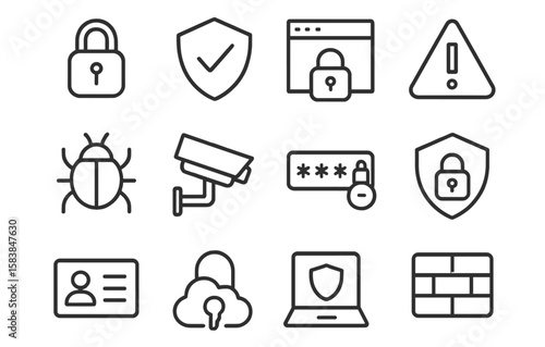 Security icons representing digital protection, cybersecurity, and data safety measures for online safety enhancement