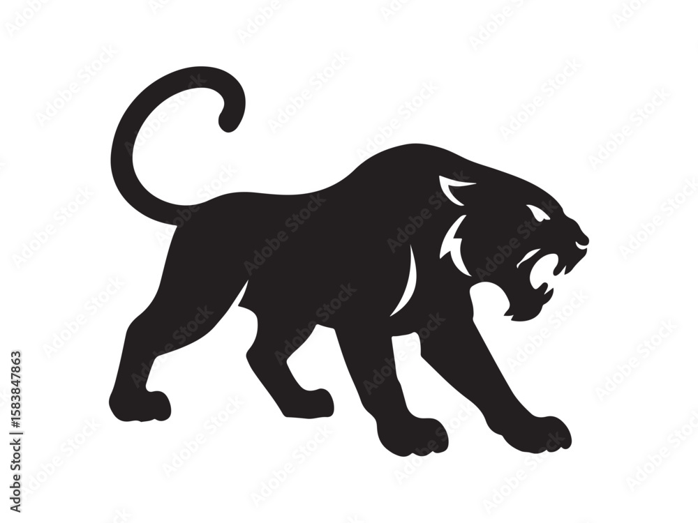 Obraz premium Angry tiger silhouette, Angry tiger running, Tiger silhouette vector illustration 