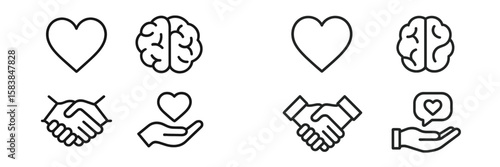 Symbols representing the connection between emotion, intellect, and collaboration in a modern design