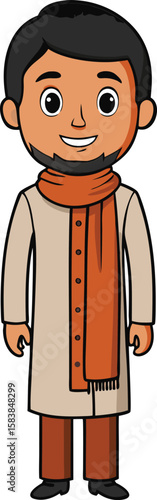 Illustration of a South Asian man in traditional kurta clothing full body design