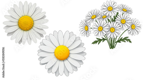 Fresh daisies graphic offers floral charm, perfect for greeting cards, springtime projects, or nature-themed designs with its lovely blooms.