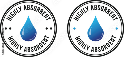 Set of highly absorbent rubber stamp vector badges – sticker icons for diaper, hygiene, sanitary pad, and packaging label design, suitable for business branding use.