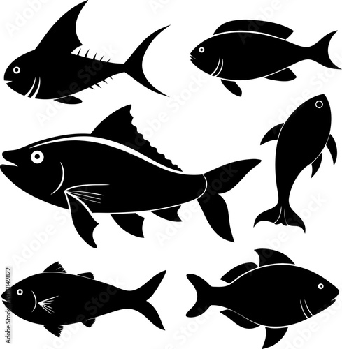 6 Fish Silhouette Vector Illustrations