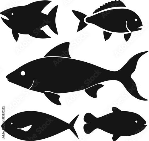 6 Fish Silhouette Vector Illustrations