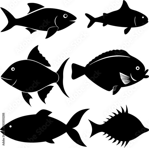 6 Fish Silhouette Vector Illustrations