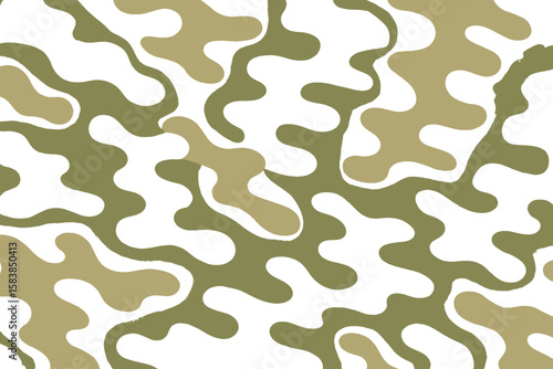 Seamless Abstract Camouflage Pattern, Khaki Green and Beige Organic Shapes, Modern Military Texture, Fluid Camo Background, Vector Illustration, Transparent PNG for Fabric, Fashion, Design