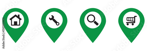 Flat icon set of location and map pins. white background. EPS 10