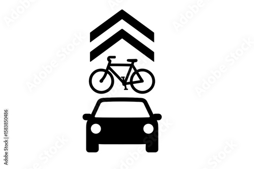 Bike and car shared lane road sign vector illustration, transparent PNG, street traffic symbol for urban cycling safety, mixed vehicle lane, transportation icon design
