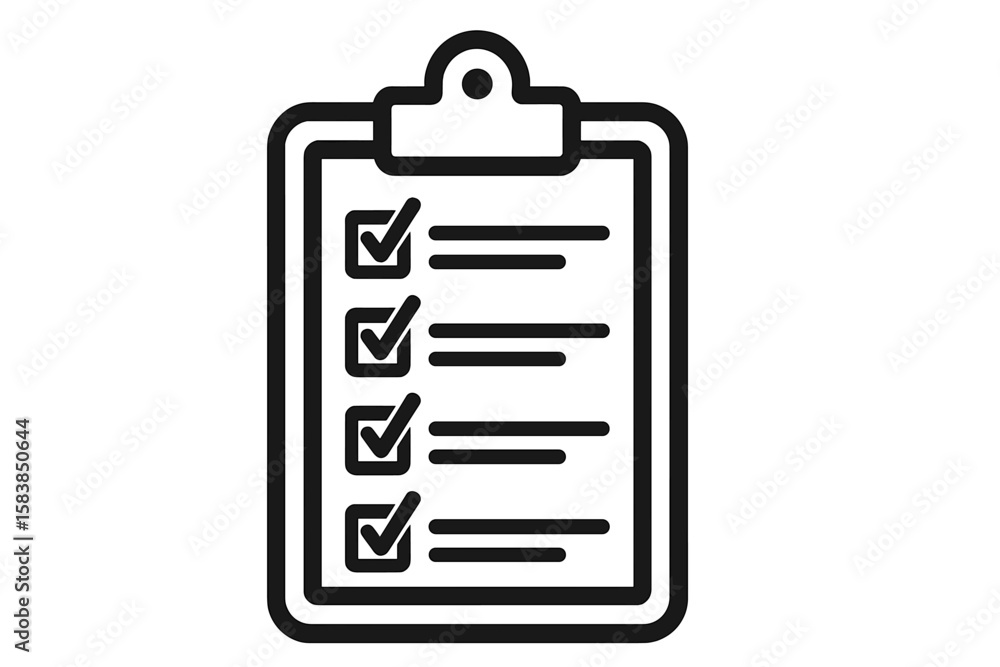 Clipboard with checklist icon. To-do list, task completed concept. Survey, form, and report symbol. Project management, productivity, planning, and success vector illustration. Clipboard with checklist icon. To-do list, task completed concept. Survey, form, and report symbol. Project management, productivity, planning, and success vector illustration.