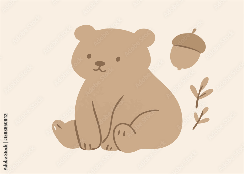 Naklejka premium Cute Autumn Bear – Minimalist Woodland Animal Illustration