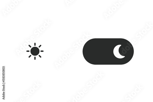 Minimalist Dark and Light Mode Toggle Switch Vector Icons, Black and White Sun and Moon Symbols for App, User Interface, UX, Website Design, Transparent PNG Elements