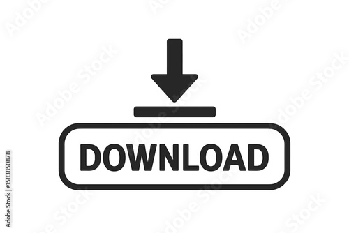 Download Button Icon Vector Illustration for Website, App, and UI—Modern Minimalist Arrow Symbol, Transparent Background, Black Outline, Digital Interface, Web Design Element, PNG and Vector Art