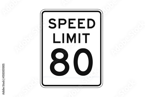 Driving speed limit 80 sign, road traffic symbol, transparent PNG and vector illustration, regulatory speed control icon for safe driving, highway speed restriction graphic