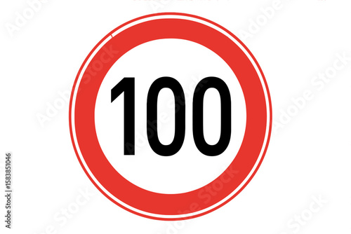 Printable Traffic Sign 100 Speed Limit Symbol, Driving Regulation Signage, Transparent Vector and PNG Illustration, Road Safety Icon for Transportation and Driving Control