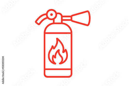 Fire Extinguisher Icon Vector, Transparent PNG, Red Outline, Safety Equipment Illustration, Fire Safety Symbol, Emergency Tool Graphic, Protection Sign