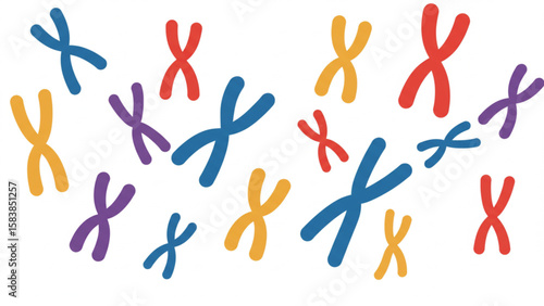 Colorful stylized chromosomes graphic, ideal for science visuals related to genetics, DNA, and medical presentations requiring a simple, engaging design.