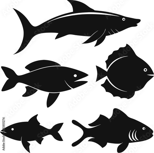 6 Fish Silhouette Vector Illustrations