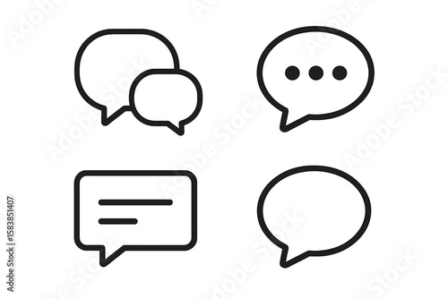 Modern Chat, Comment, Message, and Speech Bubble Icon Set – Minimalist Line Art Vector Symbols for Communication, Social Media, Messaging Apps, and Online Conversation on Transparent Background