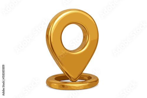 Golden 3D Location Icon, GPS Marker Pin, Vector Symbol on Transparent Background, Modern Navigation Pointer, Digital Map Pin Illustration