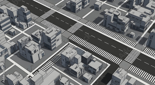Stylized Cityscape Perspective With Buildings Roads And Crosswalks Illustration