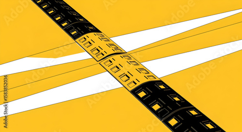 Stylized Modern Cityscape Against Geometric Sunburst Rays Urban Planning Theme