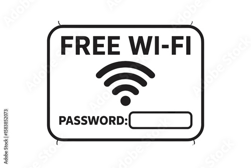Free Wi-Fi Sticker Vector, Printable Wi-Fi Sign with Blank Password Space, Modern Black and White Template for Café, Restaurant, Shop, Transparent Background, Editable PNG and Vector