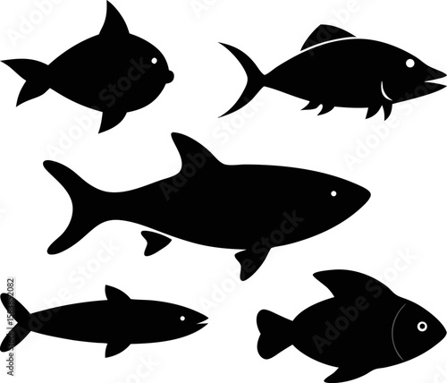 6 Fish Silhouette Vector Illustrations