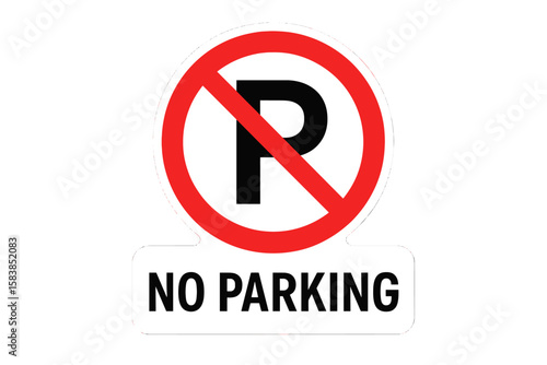 No Parking Sign Vector Illustration, Car Parking Not Allowed Symbol, Prohibition Road Sign, Printable Sticker, Red Circle with Slash, Black P Letter, Traffic Regulation, Transparent Background